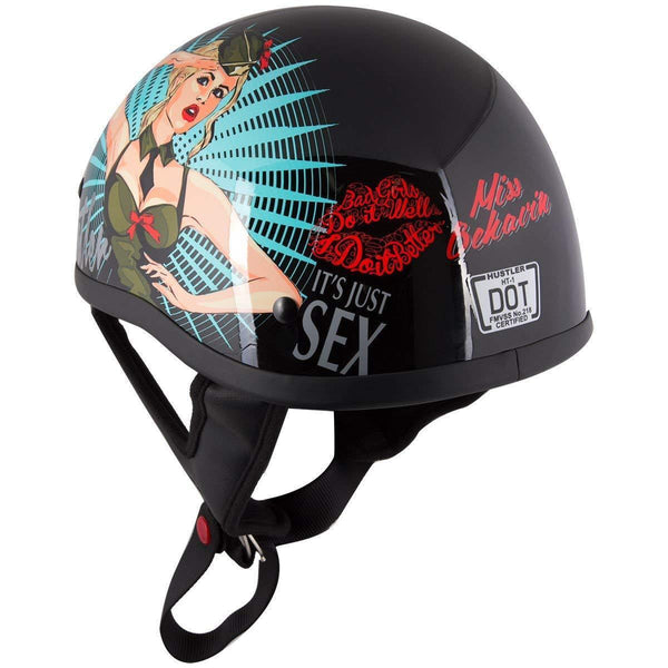 Outlaw Helmets HT1 Hustler Glossy Black Its Just Sex Motorcycle Half Helmet for Men & Women DOT Approved - Adult Unisex Skull Cap for Bike Scooter ATV UTV Chopper Skateboard
