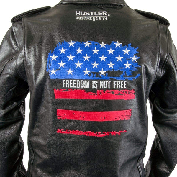 Hustler HSLJ-700 Men's 'Freedom Is Not Free" Vintage Leather Motorcycle Jacket