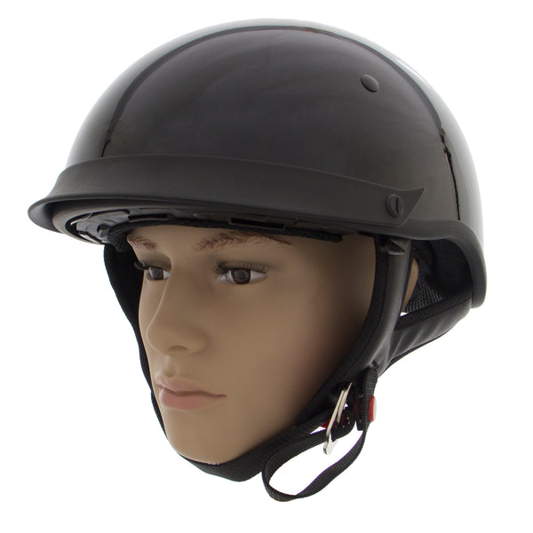 Outlaw Helmets T72 Glossy Black Motorcycle Half Helmet for Men & Women with Drop Down Sun Visor DOT Approved - Adult Unisex Skull Cap for Bike Scooter ATV UTV Chopper Skateboard