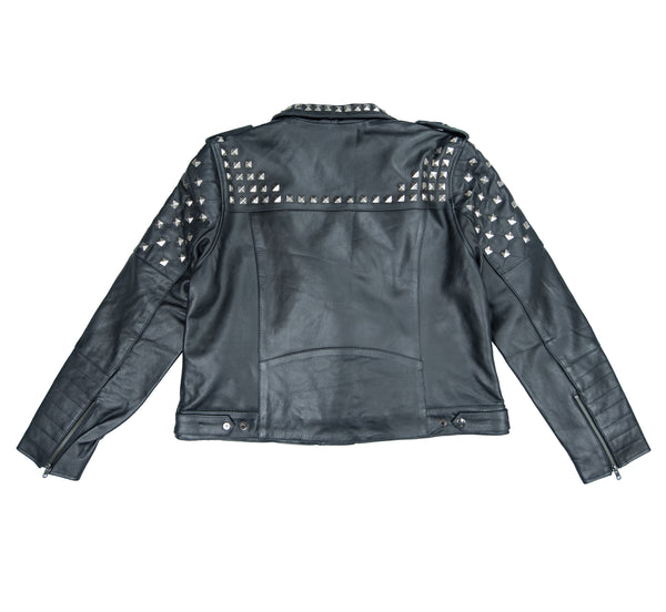 XElement XS932 Women's Black Leather Punk Studded Jacket