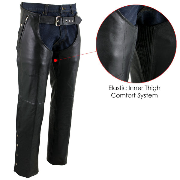 Xelement B7561 Men's Black Leather Chaps with Removable Insulating Liner