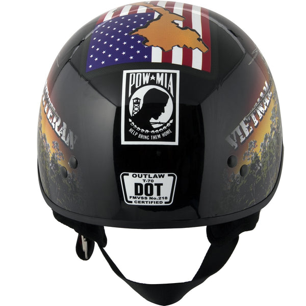 Outlaw Helmets T70 Glossy Black Vietnam Motorcycle Half Helmet for Men & Women With Sun Visor DOT Approved - Adult Unisex Skull Cap for Bike Scooter ATV UTV Chopper Skateboard