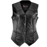 Xelement B340 Black Motorcycle Vest for Womens - Ladies Real Genuine Leather Biker Gilet