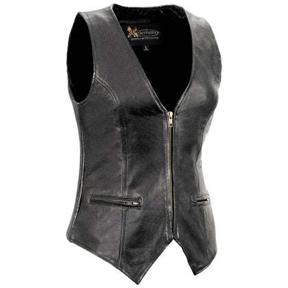 Xelement B380 Black Motorcycle Vest for Womens - Ladies Real Genuine Leather Biker Gilet