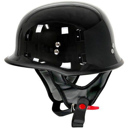 Outlaw Helmets T99 Glossy Black German Style Motorcycle Half Helmet for Men & Women DOT Approved - Adult Unisex Skull Cap for Bike Scooter ATV UTV Chopper Skateboard
