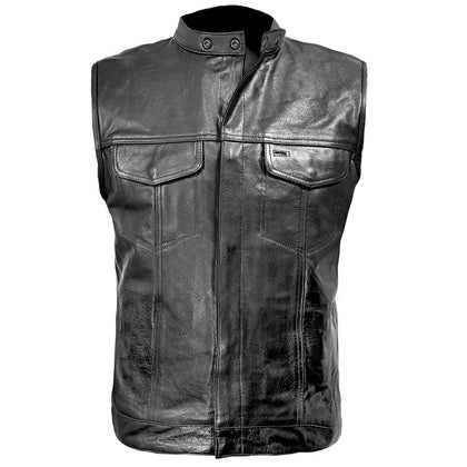 Xelement XZ1937 Black Motorcycle Leather Vest for Men with Gun Pockets - 100% Genuine Light Weight Premium Cowhide Biker Club Vest With 5 Snap Button Closure