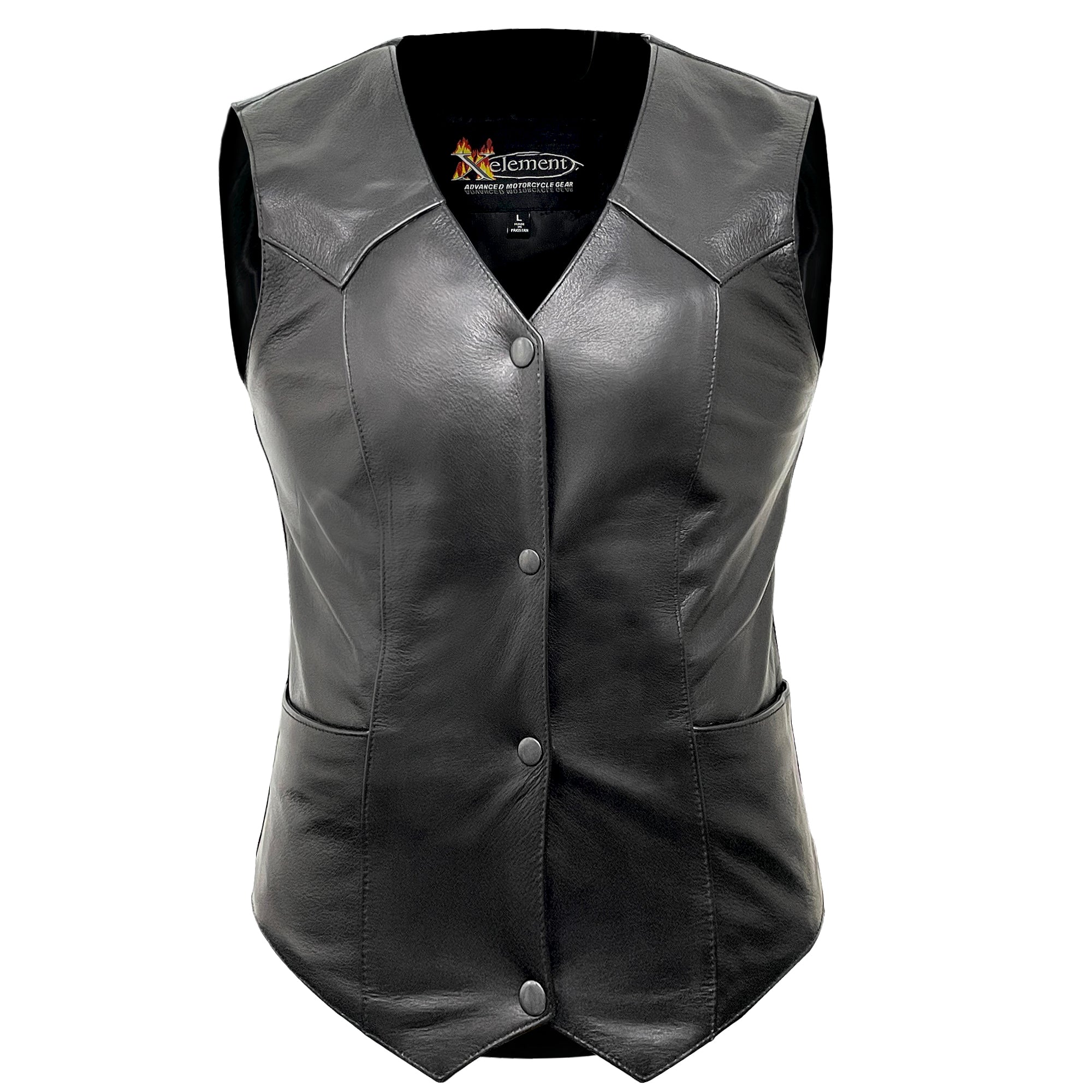 Icon Skull Motorcycle Black Leather Vest, Male / Real Leather / Small