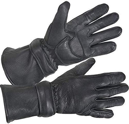 Xelement XG852 Men's Black Insulated Leather Deerskin Gauntlet Motorcycle Gloves