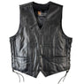 Xelement 202 Black Motorcycle Leather Vest with Side Lace for Men - 100% Genuine Light Weight Premium & Durable Thick Cowhide Biker Club Vest With 4 Snap Button Closure and Conceal Carry Pockets