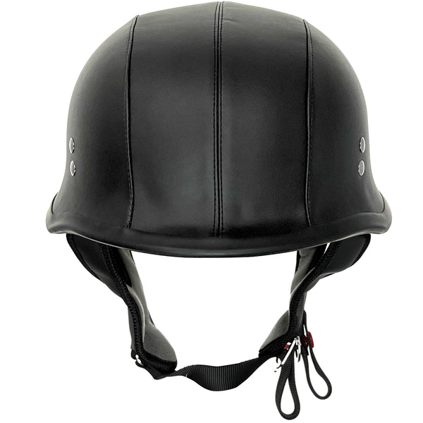 Outlaw Helmets T99 Black Leather German Style Motorcycle Half Helmet for Men & Women DOT Approved - Adult Unisex Skull Cap for Bike Scooter ATV UTV Chopper Skateboard