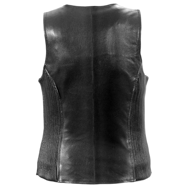 Xelement B380 Black Motorcycle Vest for Womens - Ladies Real Genuine Leather Biker Gilet