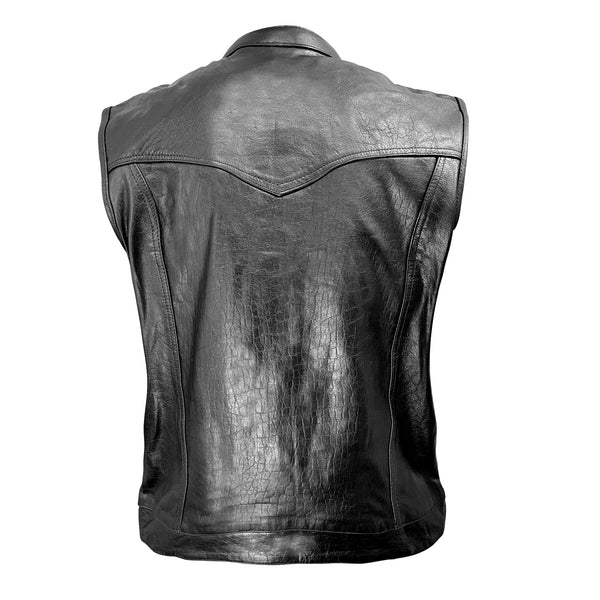 Xelement XZ1937 Black Motorcycle Leather Vest for Men with Gun Pockets - 100% Genuine Light Weight Premium Cowhide Biker Club Vest With 5 Snap Button Closure