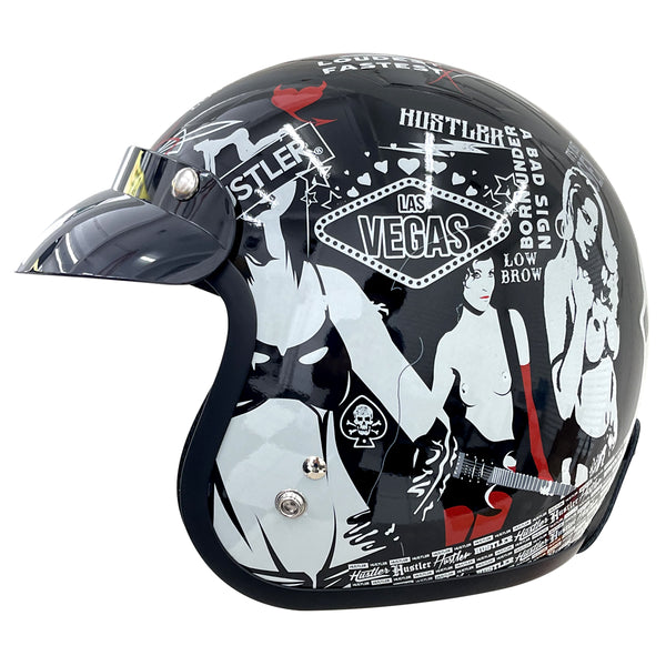 Outlaw Helmets HT50 Hustler Glossy Black Vegas Motorcycle Open Face Helmet for Men & Women DOT Approved - Adult Unisex Open Face Helmet for Bike ATV UTV Chopper Cruiser Skateboard
