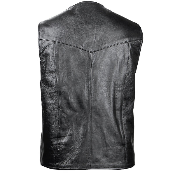 Xelement 1201 Black Motorcycle Leather Vest for Men - 100% Genuine Light Weight Premium & Durable Thick Cowhide Biker Club Vest With 4 Snap Button Closure and Conceal Carry Pockets