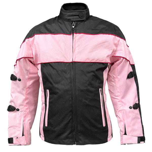 Xelement CF562 Pink Black Motorcycle Jacket For Women - Ladies Pink Black Tri-Tex Coat With Armor Protection