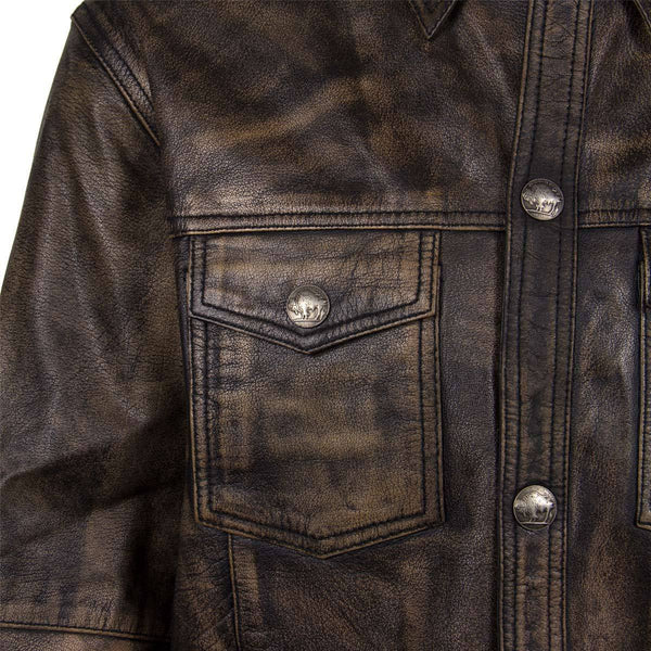 Xelement XS942 Men's 'Nickel' Distressed Brown Leather Shirt with Vintage Buffalo Buttons