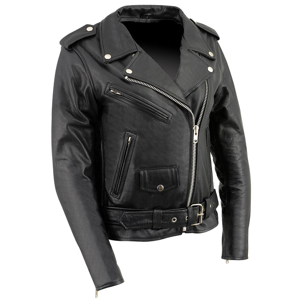 Xelement B7800 "Queenie" Classic Women's Motorcycle Black Leather Jacket