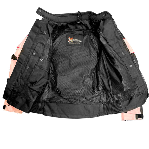 Xelement CF562 Pink Black Motorcycle Jacket For Women - Ladies Pink Black Tri-Tex Coat With Armor Protection