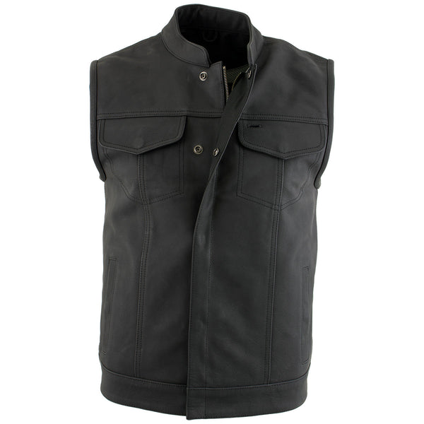 Xelement XS13001 Men's 'Barrage' Flat Black Club Leather Vest
