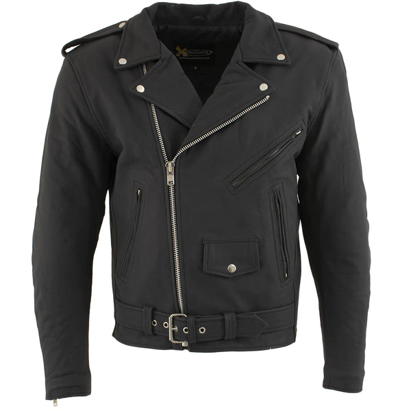 Xelement B7108 Men's 'Eazy' Flat Black Leather Jacket with Protective X-Armor