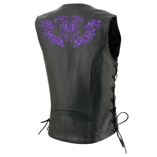Xelement XS24005 Ladies ‘Gemma’ Black and Purple Leather Vest with Side Lace Adjustment