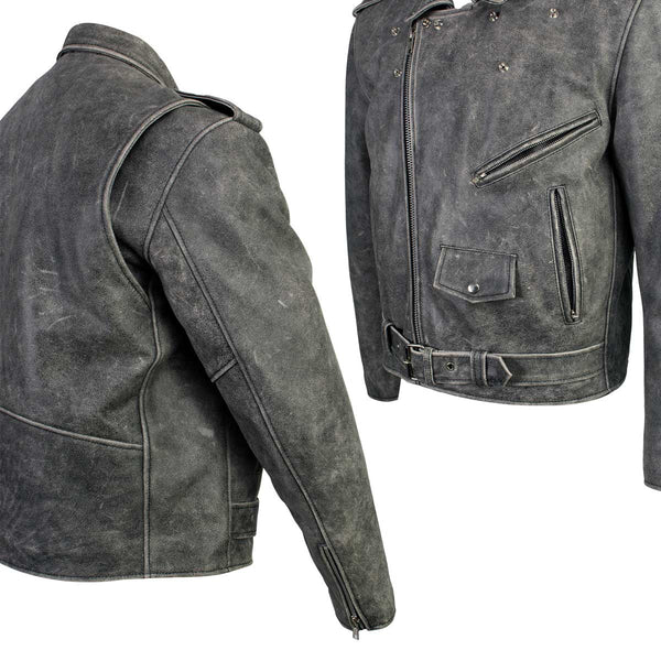Xelement B7149 Men's 'Sliver' Distressed Gray Classic Motorcycle Leather Jacket