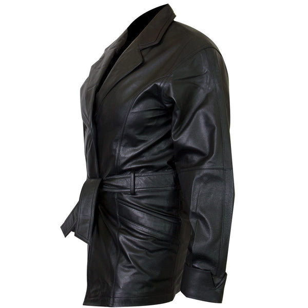 Ladies Lucky Leather 199 Cowhide Leather Coat with 2 Button Closure and Belt