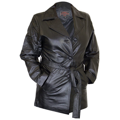 Ladies Lucky Leather 248 Cowhide Leather Coat with 3 Button Closure and Belt