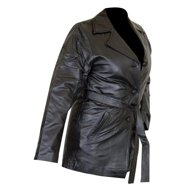 Ladies Lucky Leather 248 Cowhide Leather Coat with 3 Button Closure and Belt