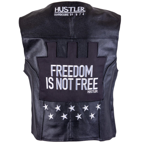 Xelement HSVT 290 Motorcycle Leather Vest For Men - Freedom is Not Free - Premium Genuine Biker Club Gilet