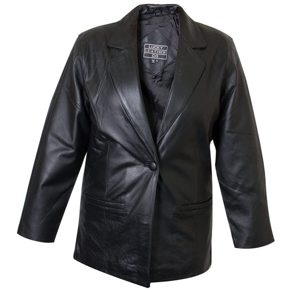 Ladies Lucky Leather 318-C Cowhide Leather Blazer with Single Button Closure