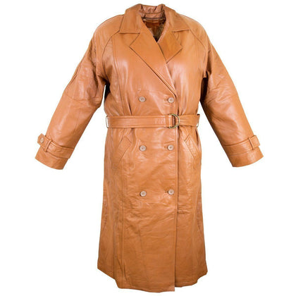 Lucky Leather Men's 326 Soft Touch Cow Brown Cognac Leather Trench Long Coat