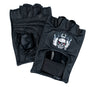 Xelement XG351 Black Skull & Flame Fingerless Leather Motorcycle Gloves
