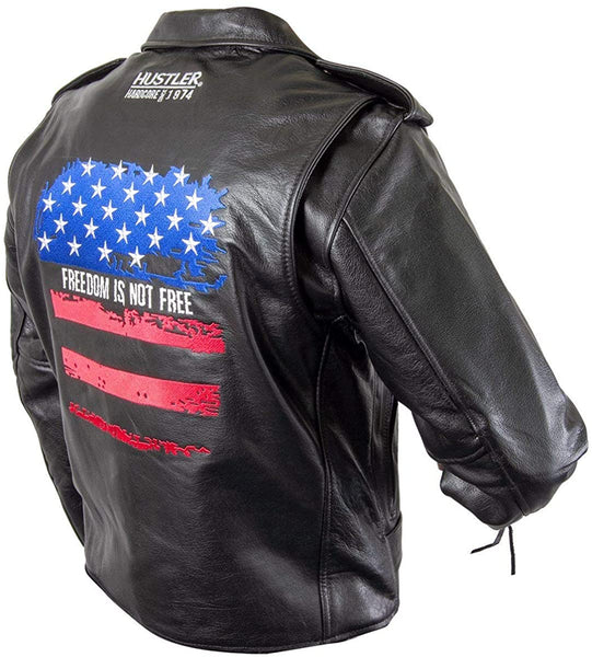 Hustler HSLJ-700 Men's 'Freedom Is Not Free" Vintage Leather Motorcycle Jacket