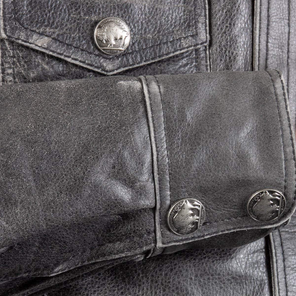 Xelement XS-921O Men's 'Nickel' Distress Gray Leather Shirt with Vintage Buffalo Buttons