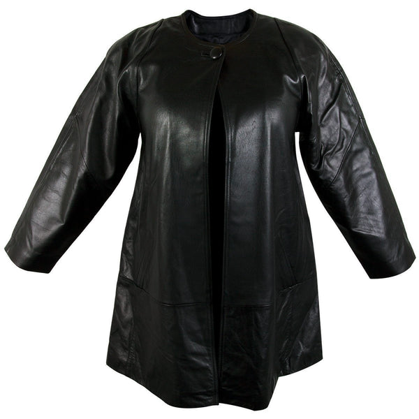 Ladies Lucky Leather 83 Soft Touch Supple Lambskin Collarless Leather Coat with One Button Collar