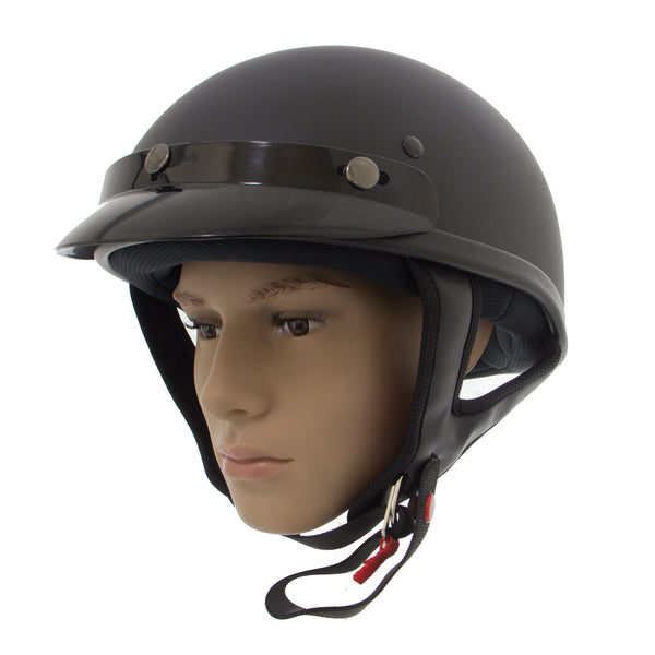 Outlaw Helmets T70 Matte Black Motorcycle Half Helmet for Men & Women with Sun Visor DOT Approved - Adult Unisex Skull Cap for Bike Scooter ATV UTV Chopper Skateboard