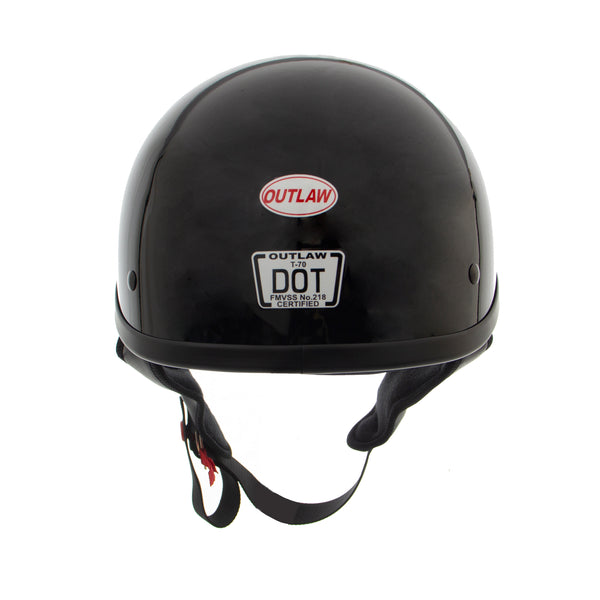 Outlaw Helmets T70 Glossy Black Motorcycle Half Helmet for Men & Women with Sun Visor DOT Approved - Adult Unisex Skull Cap for Bike Scooter ATV UTV Chopper Skateboard