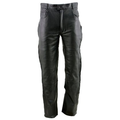 Xelement B7470 Men's Black Premium Leather Motorcycle Overpants with Side Zipper and Snaps