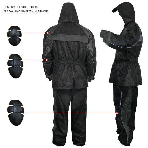 Xelement RN-4727 Men's Black Two-Piece Armored Motorcycle Rain Suit