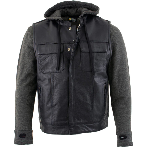 Xelement BXU1006 Men s Jax Black Leather Motorcycle Hoodie