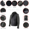Xelement BXU1006 Men's 'Jax' Black Leather Motorcycle Hoodie Jacket with Convertible Vest