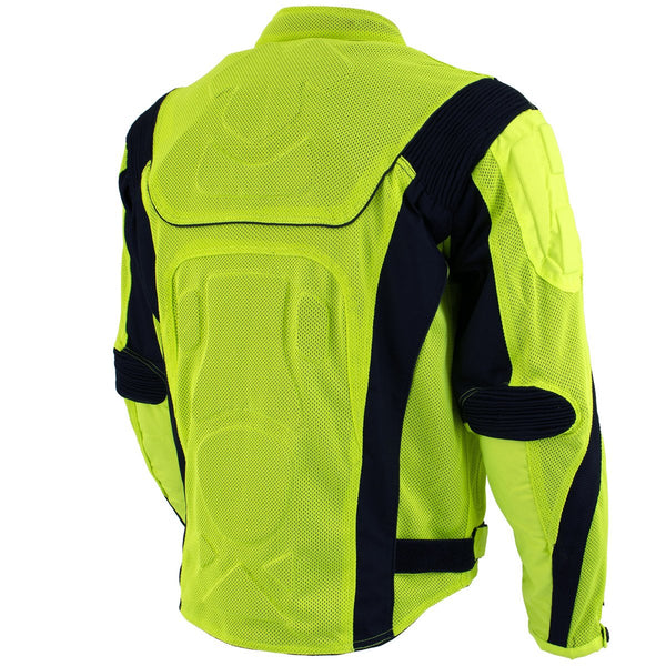 Xelement CF6019 Neon Green Textile Motorcycle Sport Jacket For Men with X Armor Protection - Premium Lightweight Breathable Night Safe High Visibility Biker Coat