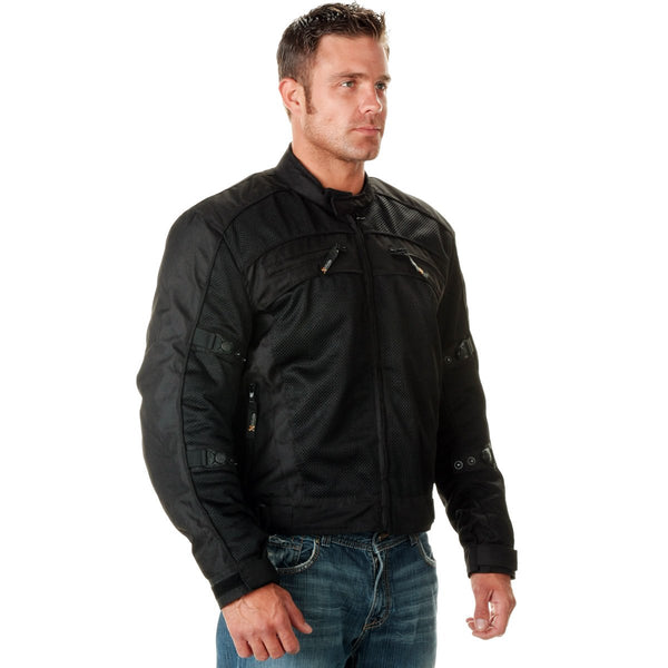 Xelement CF380 Black Tri-Tex Mesh Motorcycle Sport Jacket For Men with X Armor Protection - Premium Lightweight Breathable Textile Biker Coat