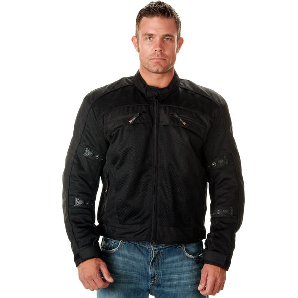 Xelement CF380 Black Tri-Tex Mesh Motorcycle Sport Jacket For Men with X Armor Protection - Premium Lightweight Breathable Textile Biker Coat