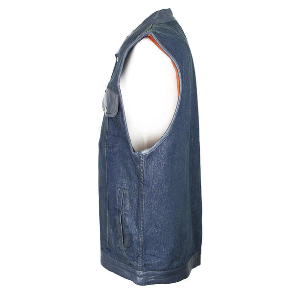 Xelement DMX2242 Men's Blue Denim Mid Collar Gun Pocket Vest