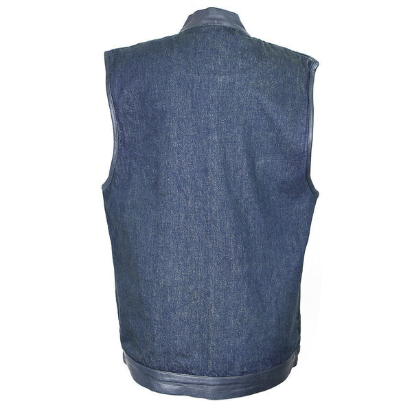 Xelement DMX2242 Men's Blue Denim Mid Collar Gun Pocket Vest