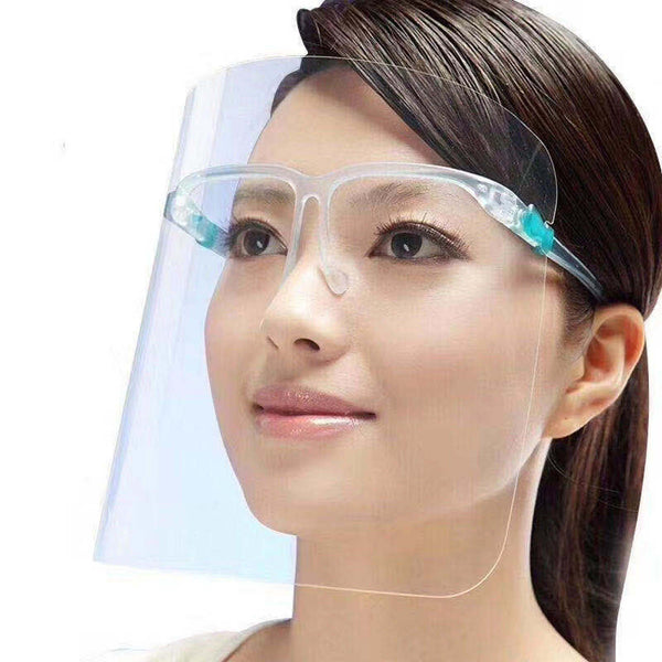 Ultra Clear Protective Full Face Shields to Protect Eyes, Nose, Mouth - Anti-Fog PET Plastic Sanitary Droplet Splash Guard, Safety Face Shields with Glasses Frames
