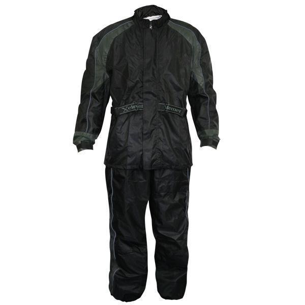 Xelement RN-4727 Men's Black Two-Piece Armored Motorcycle Rain Suit - Black  / X-Large