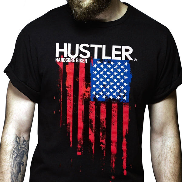 Men's Officially Licensed Hustler HST-560 'Hardcore Biker Color Flag' Black T-Shirt